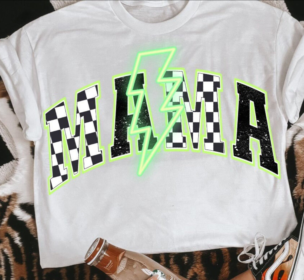 checkered mama neon green